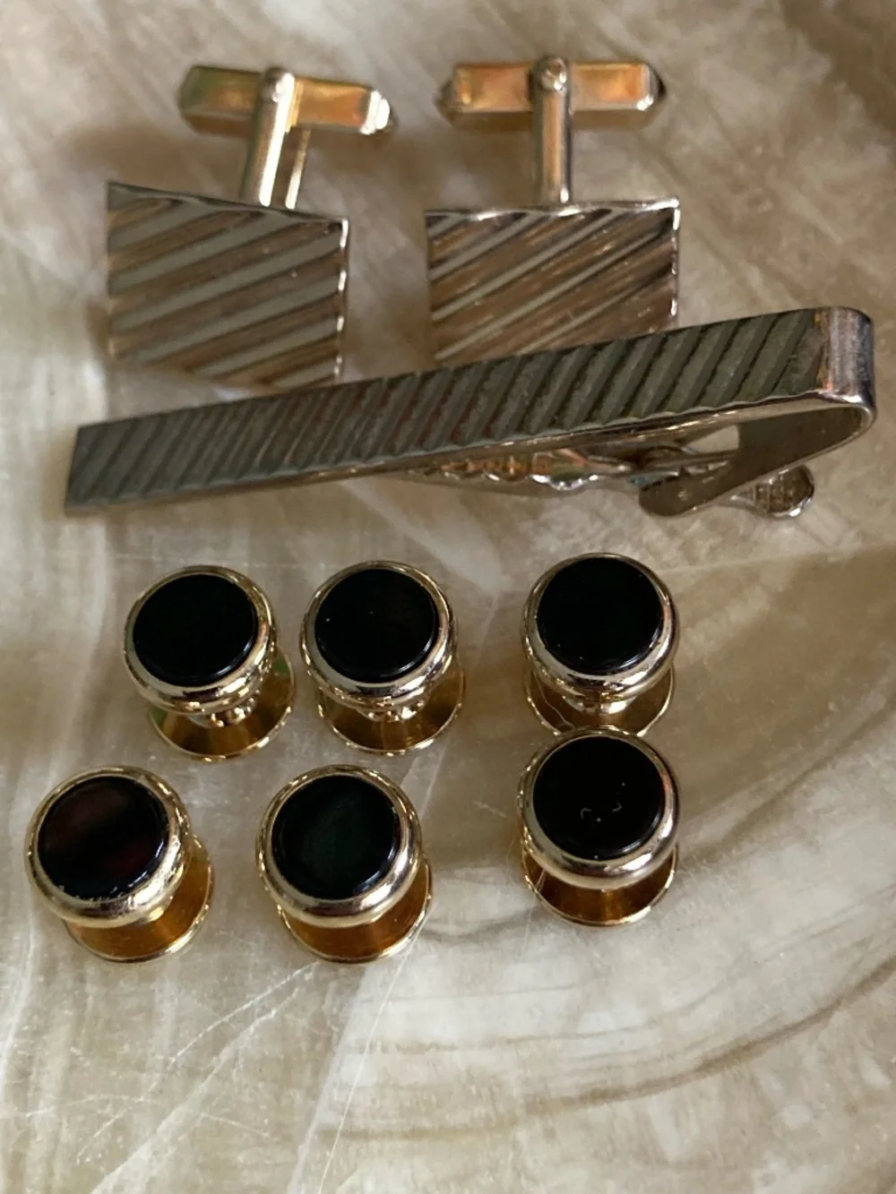 Swank Gold Tone Cufflinks Dante Tie Bar Tuxedo Stud Set Vintage